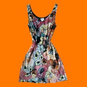 00's vintage 100% silk earthy abstract floral y2k dress XS/S